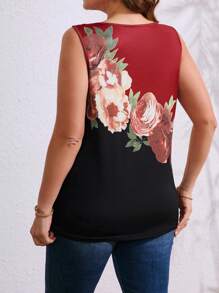SHEIN LUNE Blouse décontractée à imprimé floral sans manches, grande taille grande, porter au quotidien