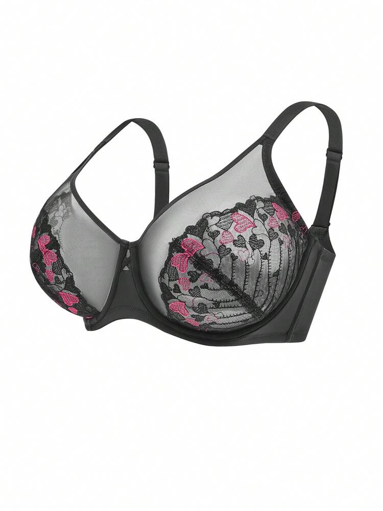 Plus Full Coverage Mesh & Lace Bra