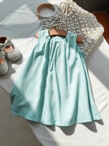 SHEIN Robe décontractée pour bébé fille de 0 à 3 ans, à volants floraux, sans manches, coupe ample, bleu ciel - Bleu azur - Voir 2