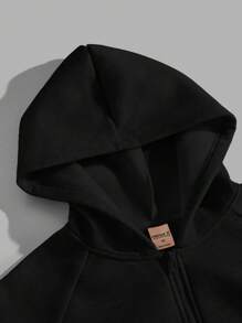 Forever 21 Bộ quần áo nỉ và áo hoodie hộp rộng rãi có khóa kéo cho nam hai món, trang phục mùa thu - màu đen - Xem 4