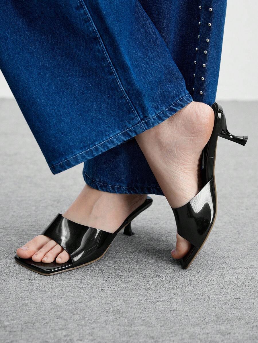 CUCCOO BIZCHIC Women's Solid Color Minimalist High Heel Sandals, Casual Daily Wear For Summer Valentine's Day - Black - View 1