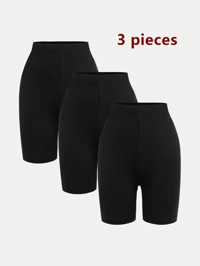 SHEIN Sparklyn 3pcs/Set Teen Girl Black Shorts, Casual And Fashionable For Outings, Leggings Girls Heavy Duty Clothing, Girls Princess Attire Suitable For Wedding Season, And Cute Style, Floral/Partial Decoration Without Traditional Patternsholiday,Summer,Travel,Getaway, School, Campus, College