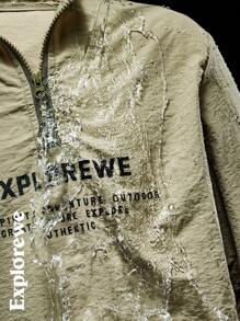 SHEIN 青少年女孩标语印花长袖防水夹克和中裙套装 - 軍綠色 - 查看 3