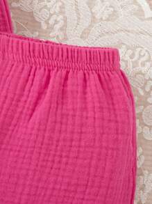 SHEIN Baby Girl Bow Front Ruffle Hem Tank Top & Ruffle Hem Shorts - Hot Pink - View 3