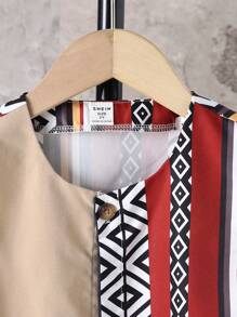 2pcs/Set Young Boy Casual Sleeveless Vest And Long Sleeve Dress Outfit, Minimalist And Fashionable For Daily Wear - Khaki - View 5