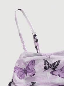 SHEIN MOD 紫色复古蝴蝶印花不对称下摆夏季无袖连衣裙 - 紫色 - 查看 3