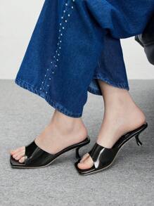 CUCCOO BIZCHIC Women's Solid Color Minimalist High Heel Sandals, Casual Daily Wear For Summer Valentine's Day - Black - View 5
