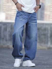 Claim Dot Men's Simple Loose Fit Denim Jeans With Pockets, Casual Everyday Wear - Medium Wash - View 5