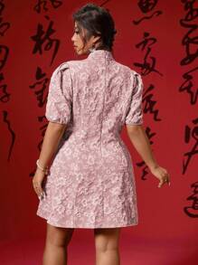 SHEIN LUNE 大码女式农历新年中式 A 字形连衣裙 - 粉色 - 查看 2