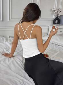 SHEIN Unity 纯色蕾丝拼接休闲白色睡衣吊带背心