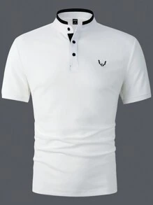 Manfinity Homme Men's Plain Front Button Casual Short Sleeve Polo Shirt Polo Shirts For Men