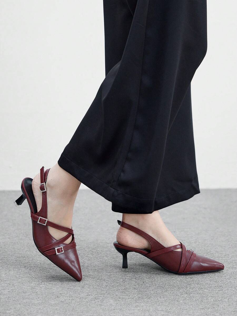 CUCCOO BIZCHIC Sandales à talons hauts pour femmes avec plusieurs brides et talons ajourés - Rouge foncé - Voir 1