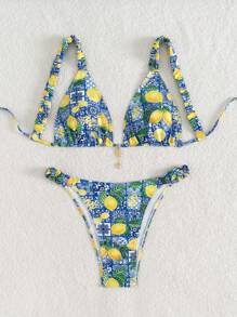 Swim Vcay 女士水果印花肩带褶饰两件套泳衣沙滩装、夏季度假装 - 彩色 - 查看 8