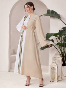 Modelyn Women's Solid Color Splicing Stand Collar Long Sleeve Minimalist Long Abaya Dress