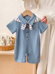 2 pezzi outfit per neonati maschi, tuta carina e alla moda con scialle staccabile, adatto per giocare all'aperto d'estate - Multicolore - Visualizzare 1