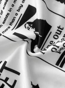 Maweii 大码女式秋季口号印花长袖单排扣休闲衬衫 - 黑與白 - 查看 8