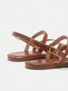 CUCCOO CURVES Sandalias planas de gran tamaño y ancho para mujer, de múltiples correas en estilo romano bohemio para playa y uso casual, con decoración de perlas