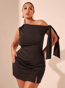 SHEIN BAE Damen Große Größen Schwarze asymmetrische Schulter Bluse, geeignet für Pendeln, Dates, Nachmittagstee - Kaffeebraun - Übersicht 6