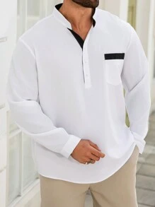 Manfinity Homme Plus Size Plain Color Casual & Fashionable Shirt For Daily Wear - White - View 3