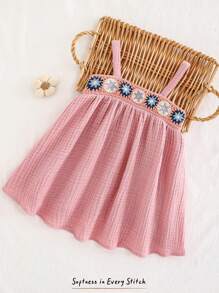 Cozy Pixies 钩编饰边细肩带束腰女婴连衣裙 - 粉色 - 查看 8