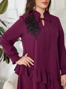 Lacomfia 大码高领贴花优雅连衣裙 - 紫色 - 查看 7