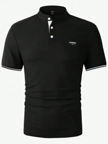 Manfinity Homme Men's Striped Short Sleeve Casual Commuting Polo Shirt - Black - View 3