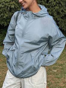 Livesso Women Loose Long Sleeve Pockets Casual Sports Lightweight Sunscreen Jacket, Summer - Blue - View 6