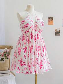 Soleia Đầm xòe hở lưng xếp ly in họa tiết hoa Boho cỡ lớn cho nữ, thích hợp cho kỳ nghỉ, trang phục trở lại trường, đầu thu, cho mùa hè - Nhiều màu - Xem 6