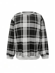 Sudadera casual de cuello redondo de manga larga a cuadros para hombre