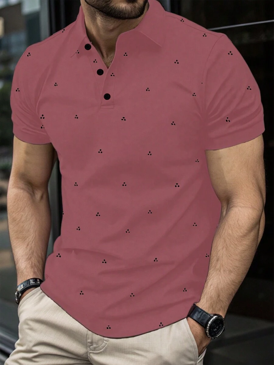 Manfinity Dauomo 男士休闲简约全印花短袖 Polo 衫 - 彩色 - 查看 1