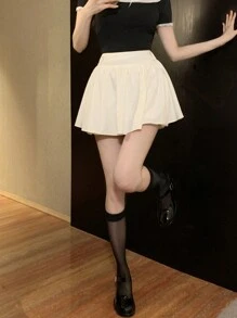 DAZY 女式休闲纯色褶皱迷你裙 夏季