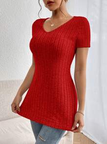 SHEIN Essnce Women's Casual Solid Color Side Slit Short Sleeve T-Shirt