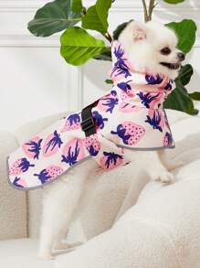 PETSIN 1pc Pet Raincoat, Strawberry Pink Fashion Print Colorblock, Full Coverage High Collar Hooded Reflective Rainproof Coat Cape, Adjustable Buckle, Waterproof Dog Cloak - Multicolor - View 5