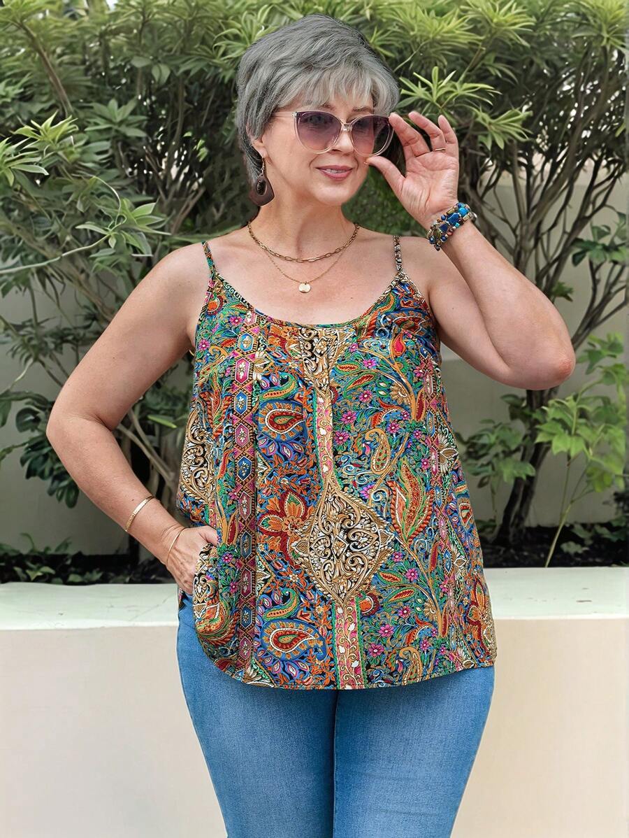 EMERY ROSE 大码时尚休闲吊带背心，适合日常穿着，适合女士春季穿着，适合夏季热带度假穿着 - 彩色 - 查看 1