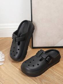 Cuccoo Women's Platform Hole Sandals, Black EVA Closed Toe Beach Slides Spring Shoes Spring Break Easter For Casual Beach Style - Black - View 3