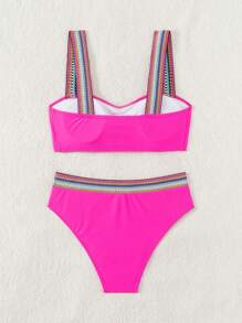 SHEIN Swim Women's Colorful Striped Ruffle Sexy Bikini Swimwear Set, For Summer Beach Vacation