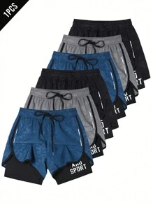 Manfinity Sport Corelite Boyfriend Style Men's Letter Print Drawstring Waist Sports Shorts