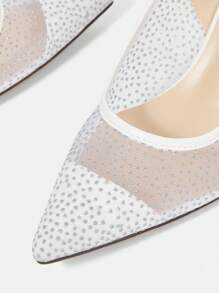 CUCCOO HITCHD Sepatu hak sedang berujung runcing berenda untuk wanita, dihiasi rhinestones, elegan untuk pesta pernikahan, pesta, dan kencan musim semi. - Putih - View 10
