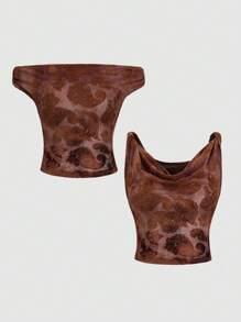 Sweetra Women's Retro Bohemian Flocked Sheer Off Shoulder Reversible Cami Top - Mocha Brown - View 3