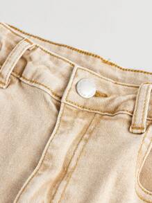 SHEIN Teen Girl Casual Fashionable Cat Whiskers High Stretch Skinny Flared Jeans, Spring/Summer - Khaki - View 3