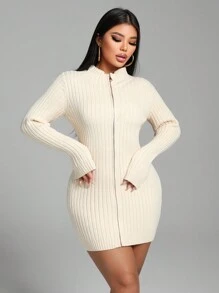 Zolique Suéteres de mujer, vestidos, manga larga de punto, bolsillos a rayas en color albaricoque, cremalleras mini, ajuste sexy y ceñido, reuniones con amigos, casual y cómodo, básico para fiestas de viaje, estilos de otoño e invierno, ropa de mujer de invierno