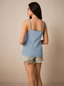 SHEIN Frenchy Women's Solid Color Slim Strap Ruched Simple Spaghetti Strap Camisole, Casual Vacation