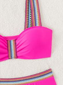 SHEIN Swim Women's Colorful Striped Ruffle Sexy Bikini Swimwear Set, For Summer Beach Vacation