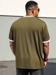 Manfinity Homme Plus Size Men's Contrast Color V-Neck Short Sleeve Pocket Casual T-Shirt - Green - View 2