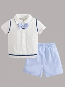 Set de 3 piezas de camisa blanca, chaleco y pantalones cortos para bebé/niño, con look de caballero y lindo, para salidas, fiestas y sesiones de fotos