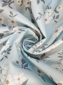 SHEIN Clasi 大码女式夏季蓝色碎花泡泡袖荷叶边A字连衣裙 - 藍色 - 查看 8