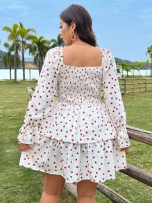 Flirla Plus Size Valentine's Day Heart Print Lace-Up Dress