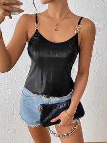 Chiquease 女士夏季金属扣可调节派对和休闲吊带背心 - 黑色 - 查看 1