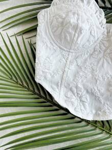 Soleia Crop Top Tube Texturé Jacquard Blanc