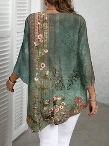 EMERY ROSE Camisa con estampado total minimalista informal de talla grande, para primavera y otoño - Multicolor - Ver 2